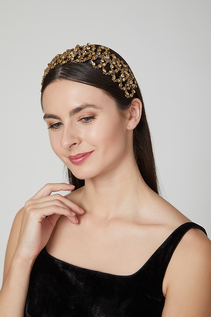 Gold Crystal Embellished Hairband by Studio Accessories at Pernia's Pop Up Shop