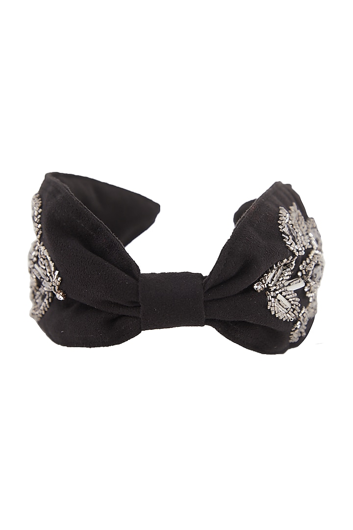 Black Embellished Turban Hairband by Studio Accessories