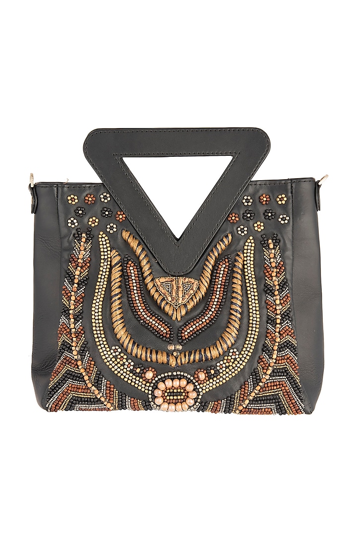 Black Beads Embroidered Bag by Studio Accessories