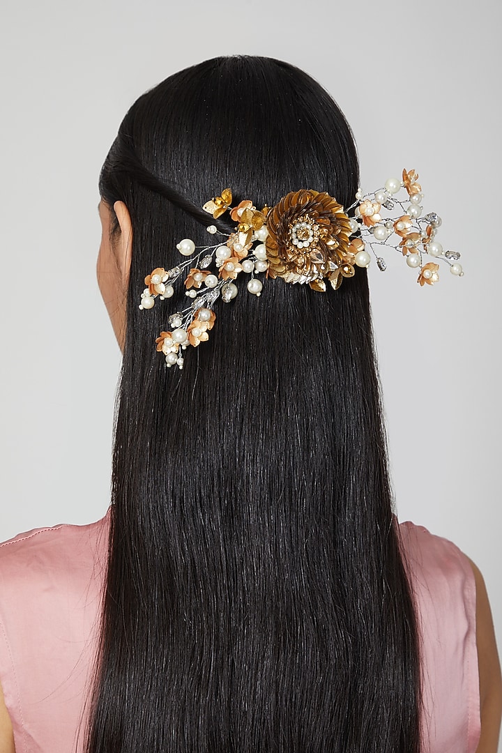 Gold, Silver Embellished Wreath Hair Comb by Studio Accessories at Pernia's Pop Up Shop
