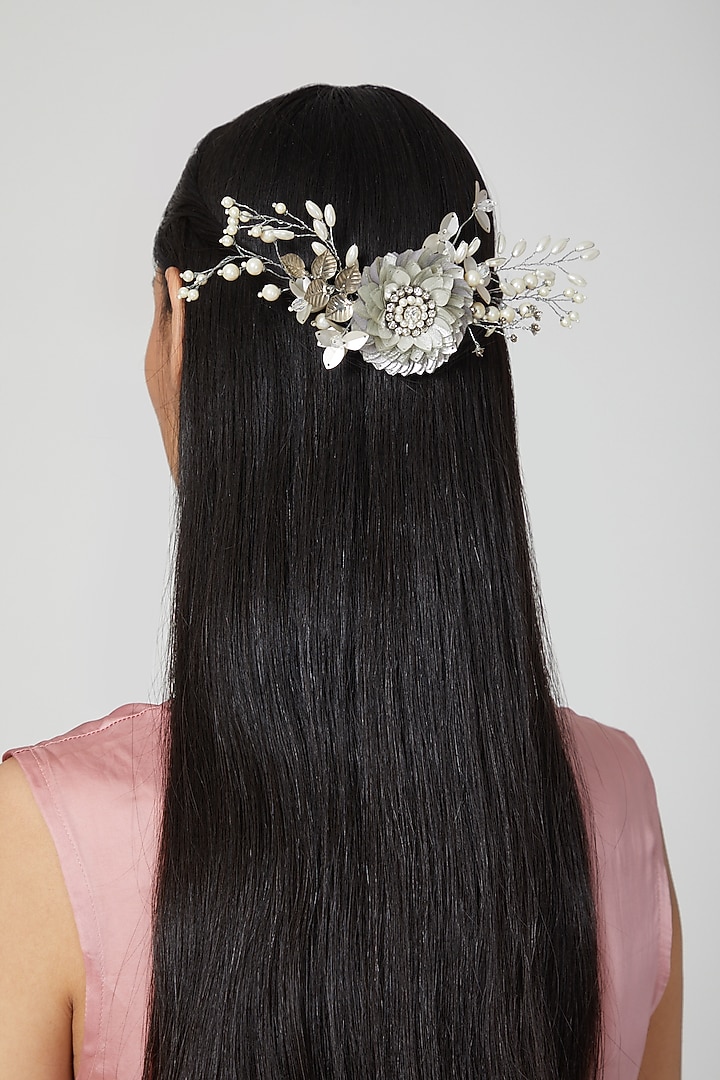 Silver Sequins Embellished Wreath Hair Comb by Studio Accessories at Pernia's Pop Up Shop
