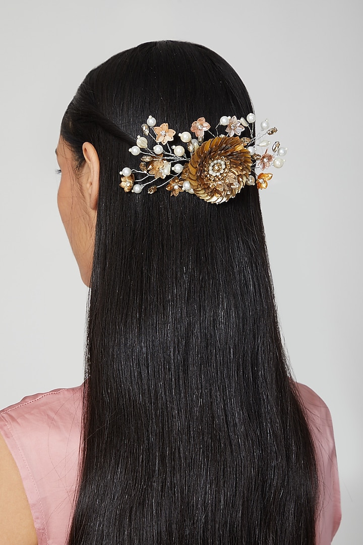 Gold & Silver Sequins Embellished Wreath Hair Comb by Studio Accessories at Pernia's Pop Up Shop