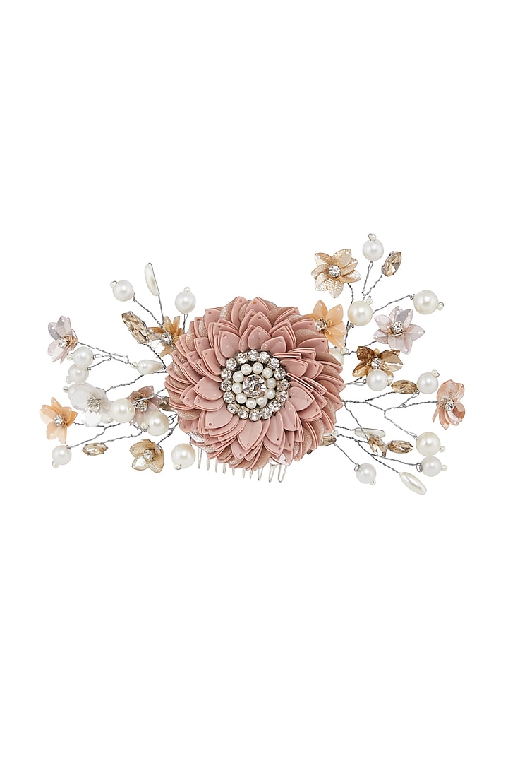 Peach Embellished Wreath Hair Comb by Studio Accessories