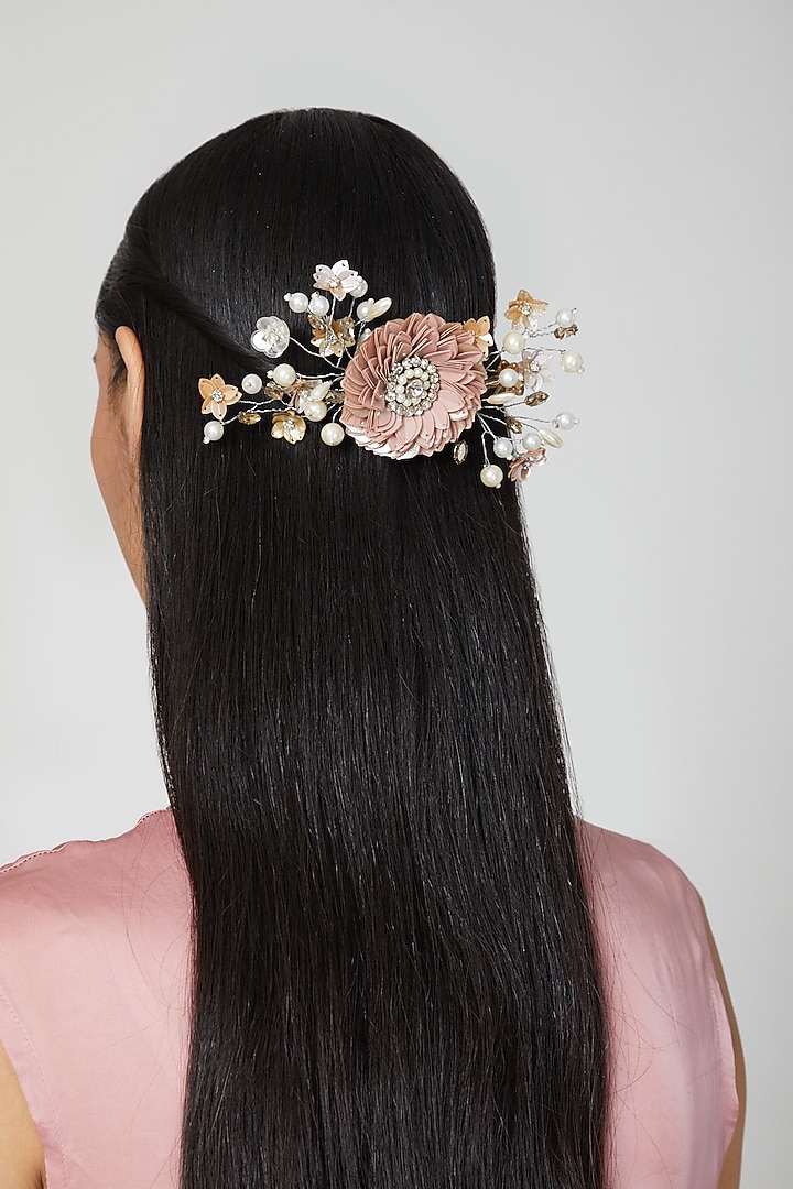 Peach Embellished Wreath Hair Comb by Studio Accessories at Pernia's Pop Up Shop