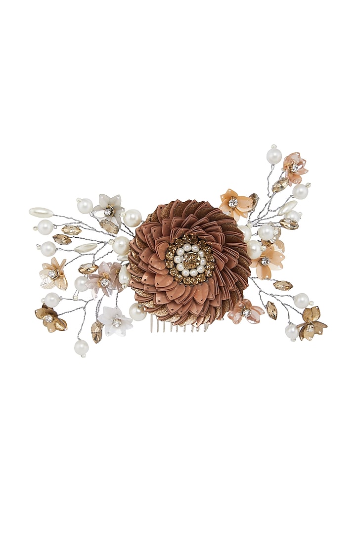 Peach & Gold Floral Wreath Hair Comb by Studio Accessories