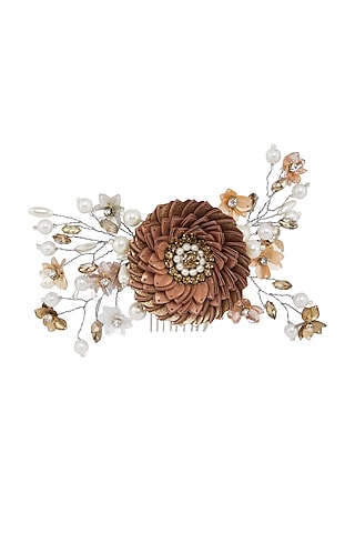 Peach & Gold Floral Wreath Hair Comb by Studio Accessories
