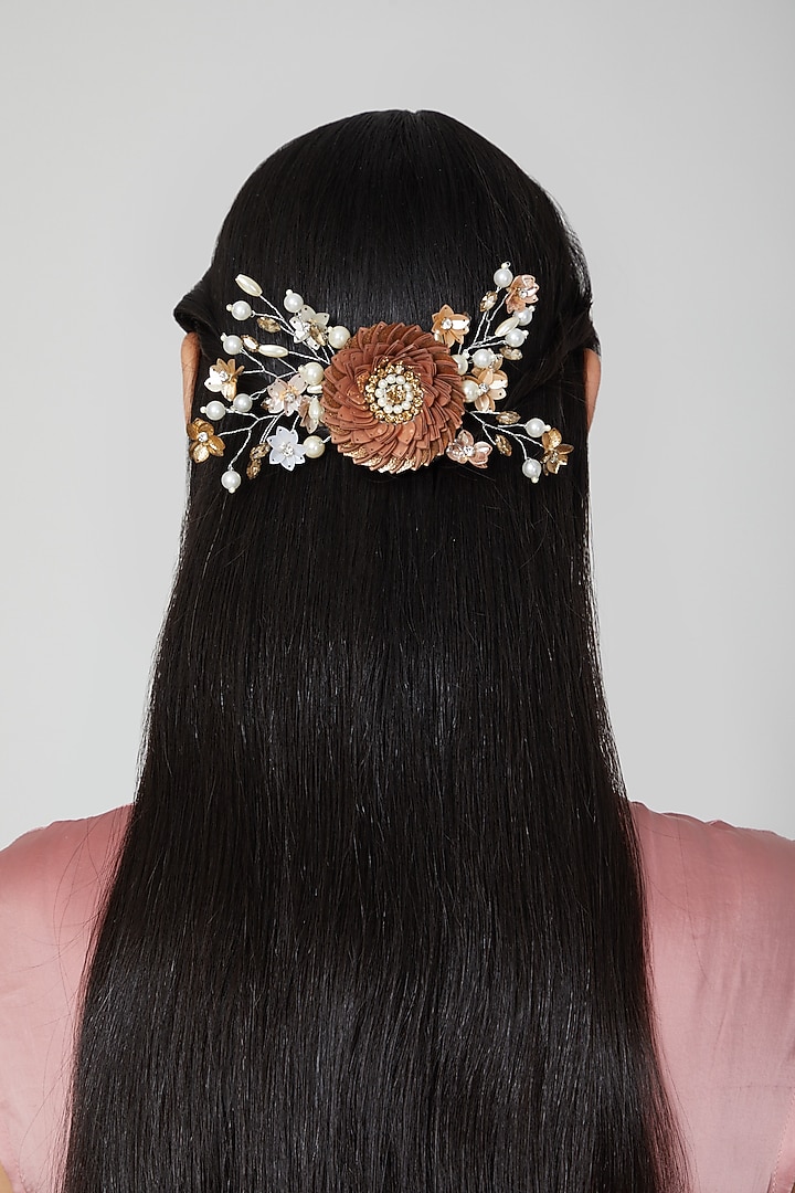 Peach & Gold Floral Wreath Hair Comb by Studio Accessories at Pernia's Pop Up Shop