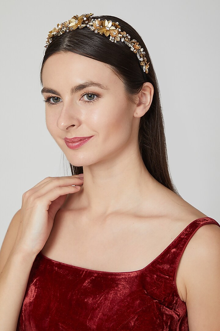 Gold Embellished Crown Hairband by Studio Accessories at Pernia's Pop Up Shop