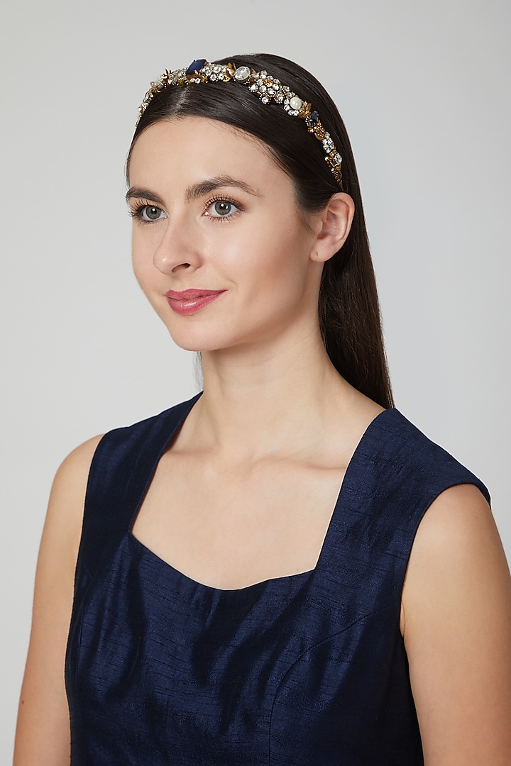 Silver & Blue Embellished Hairband by Studio Accessories at Pernia's Pop Up Shop