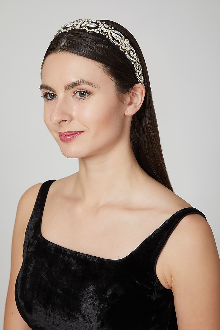 Black & White Embellished Hairband by Studio Accessories at Pernia's Pop Up Shop