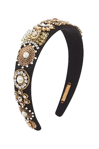 Black & Gold Embellished Hairband by Studio Accessories