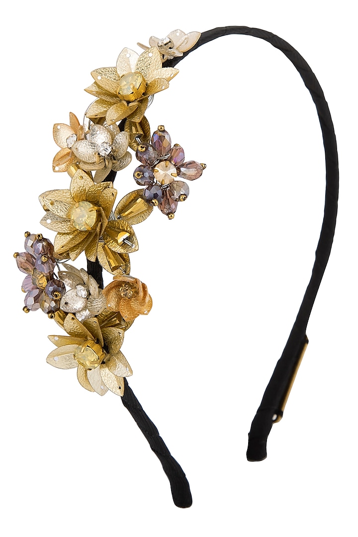 Gold Floral Embroidered Hairband by Studio Accessories