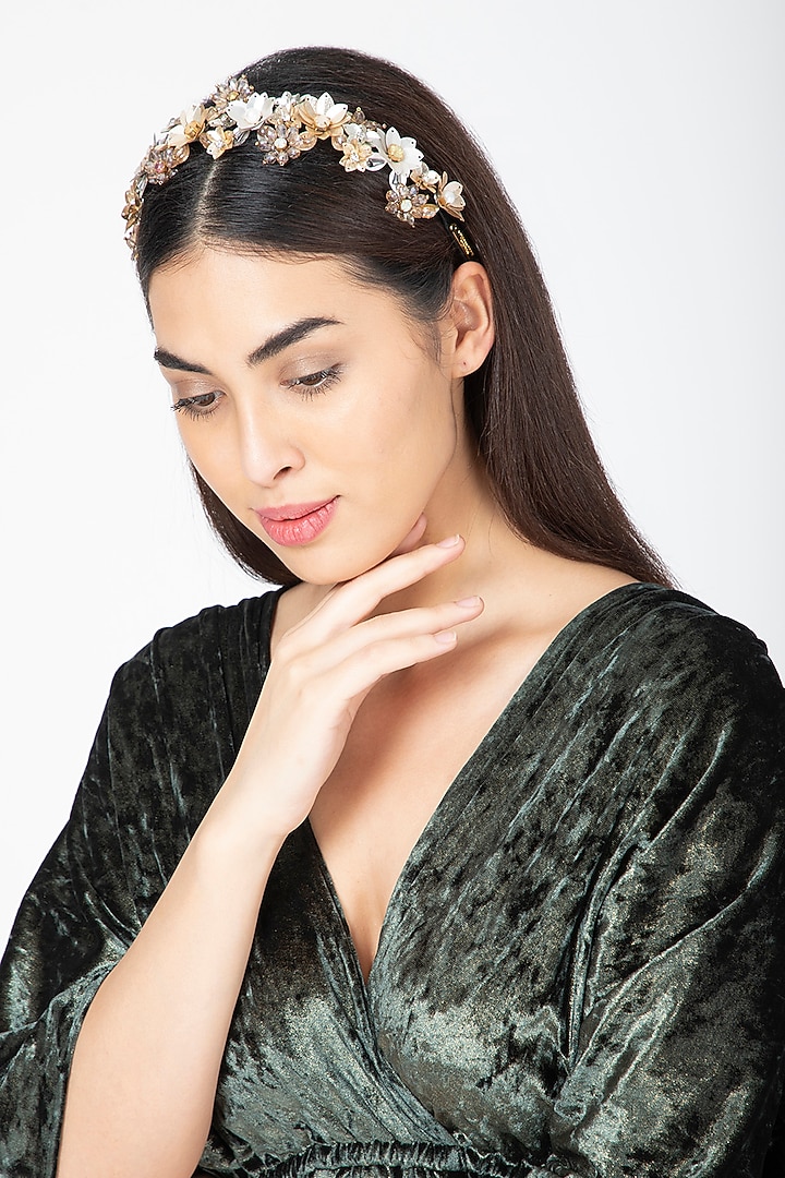 Gold & Silver Floral Embroidered Hairband by Studio Accessories at Pernia's Pop Up Shop