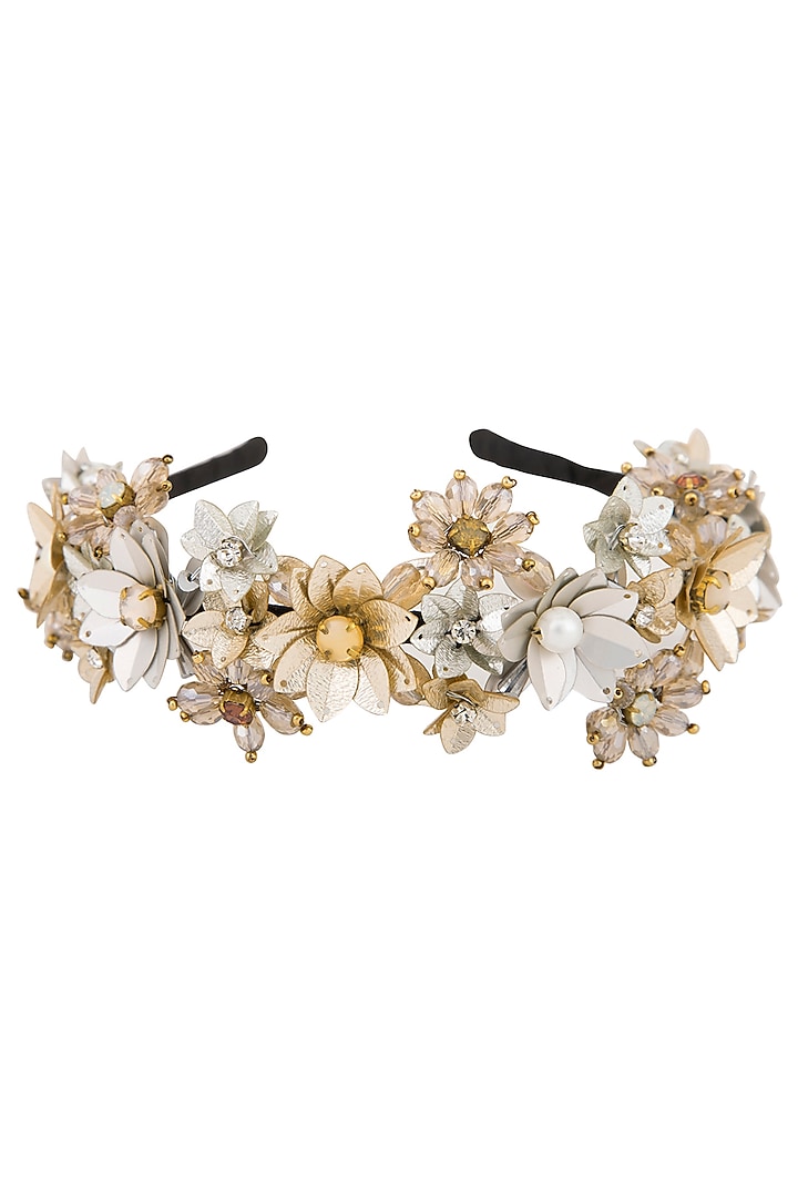 Gold & Silver Floral Embroidered Hairband by Studio Accessories at Pernia's Pop Up Shop