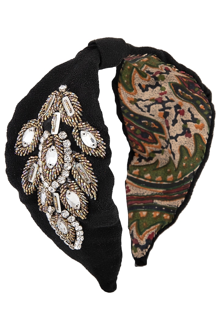 Black Floral Embroidered Turban Hairband by Studio Accessories at Pernia's Pop Up Shop