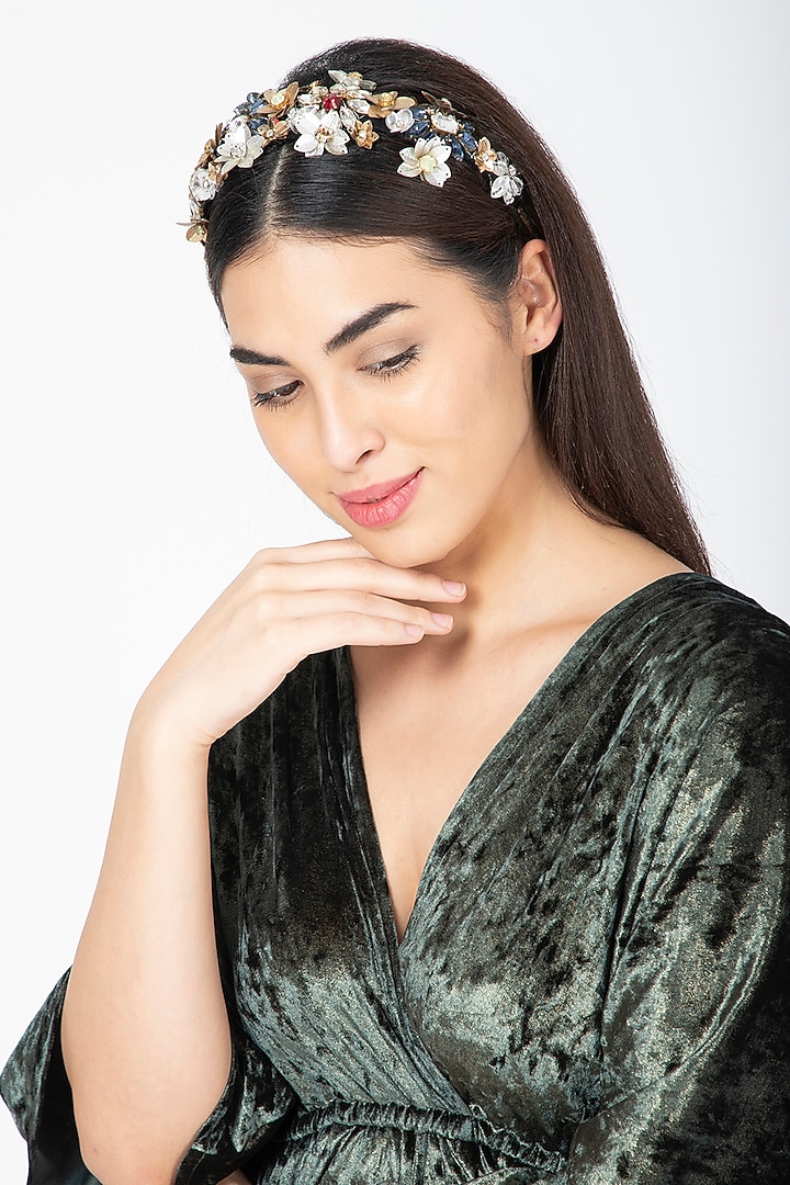 Multi Colored Embroidered Floral Hairband by Studio Accessories at Pernia's Pop Up Shop