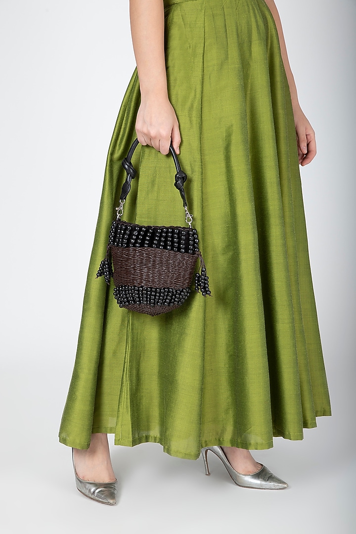 Black & Brown Embroidered Potli by Studio Accessories at Pernia's Pop Up Shop