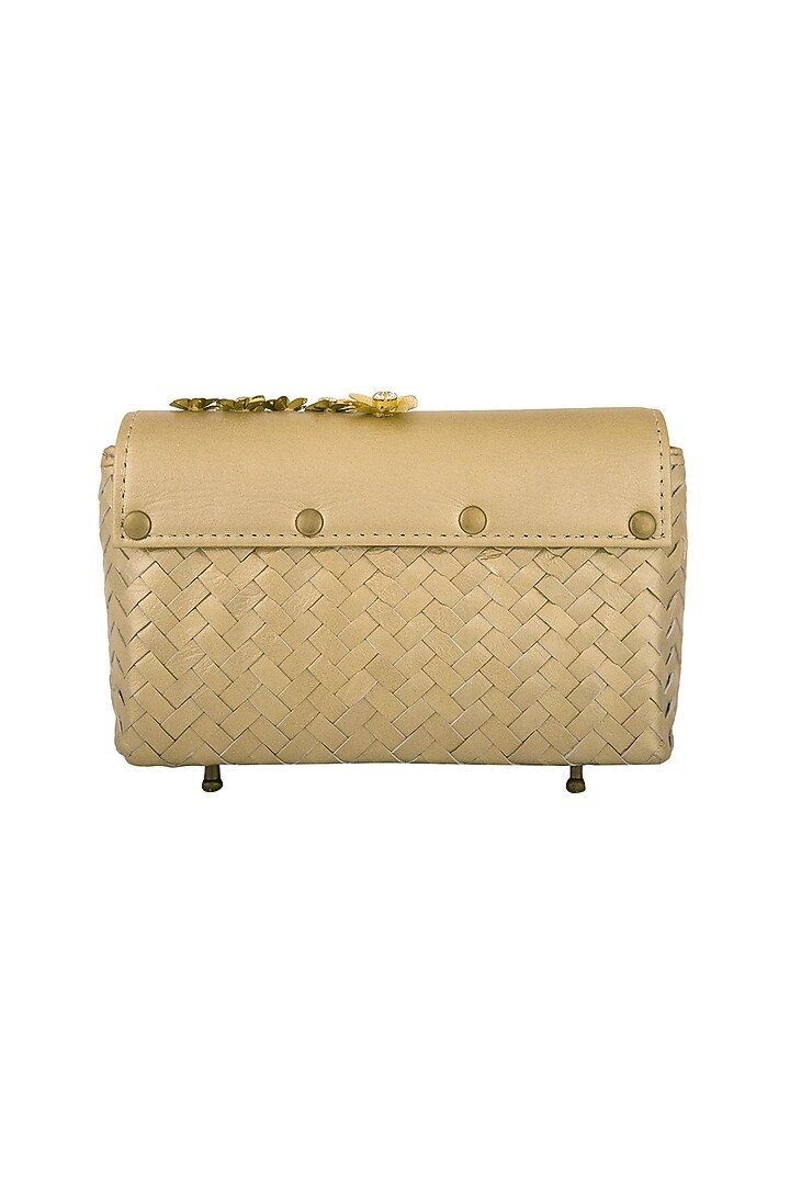 Gold Embellished Leather Clutch by Studio Accessories at Pernia's Pop Up Shop