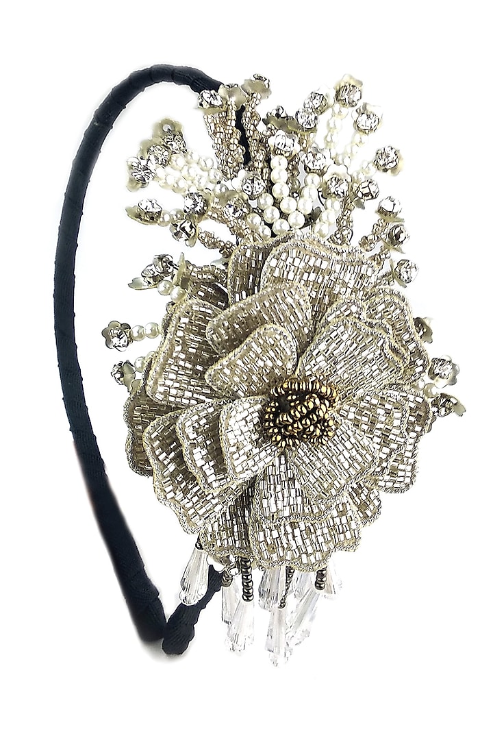 Silver Bead Embellished Hairband by Studio Accessories