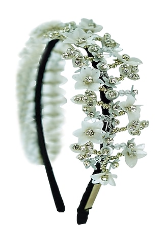 Silver Floral Embellished Hairband by Studio Accessories