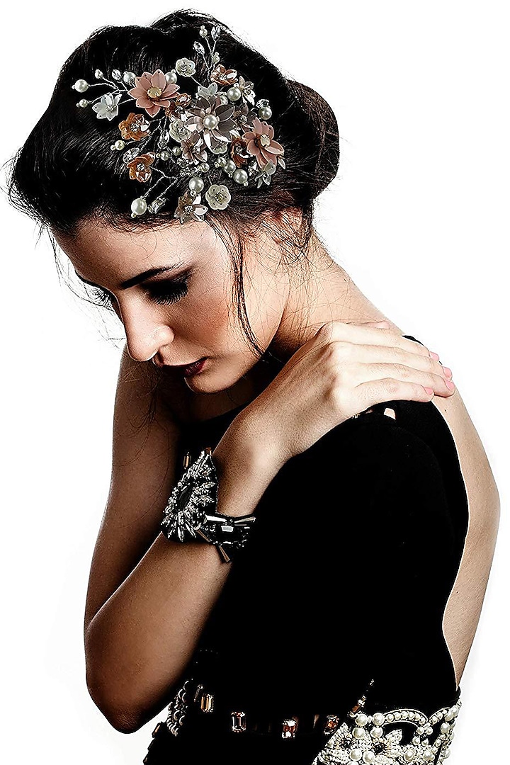 Silver & Peach Embellished Hairband by Studio Accessories