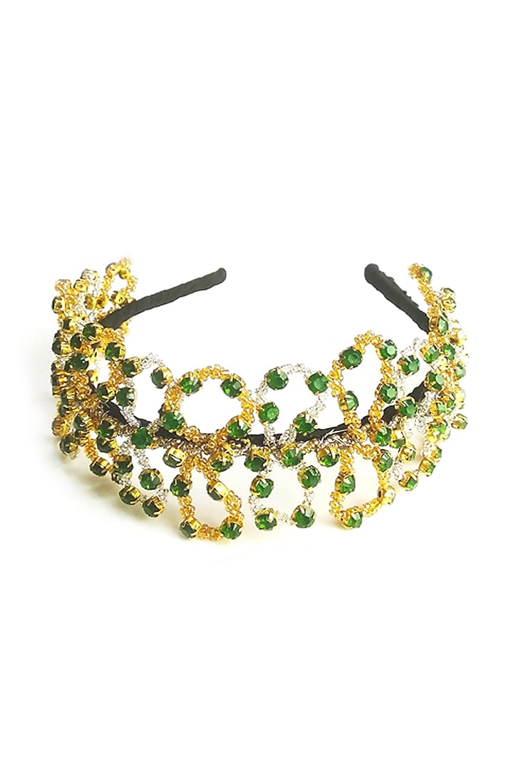 Green & Gold Embellished Hairband by Studio Accessories