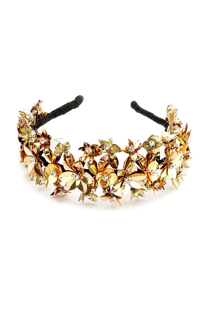 Gold Embellished Flower Hairband by Studio Accessories