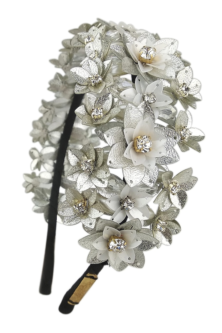 Silver Embellished Flower Hairband by Studio Accessories