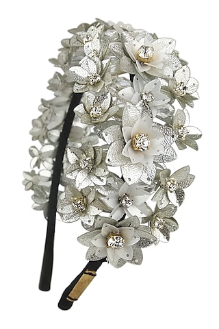 Silver Embellished Flower Hairband by Studio Accessories