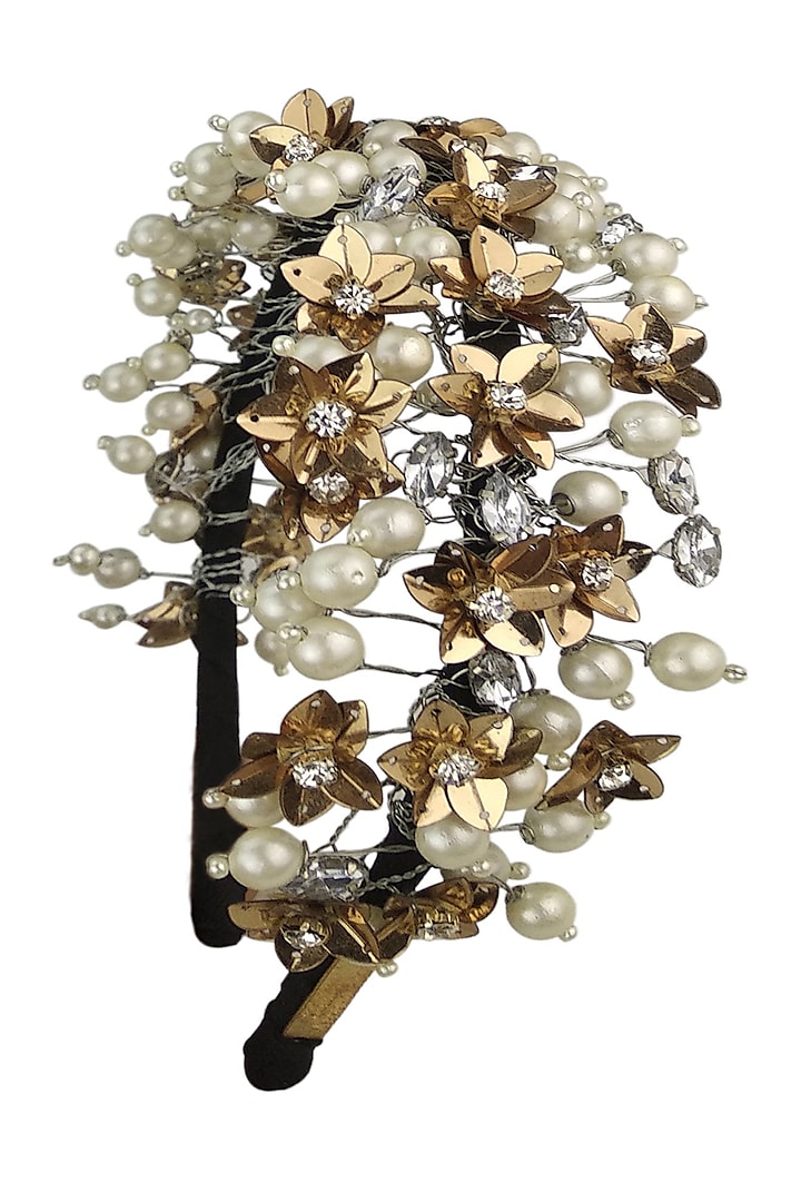 Gold & White Embellished Hairband by Studio Accessories