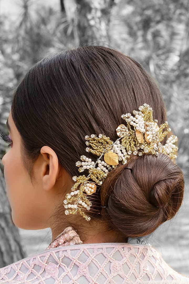 Gold Embellished Wreath Hair Comb by Studio Accessories at Pernia's Pop Up Shop