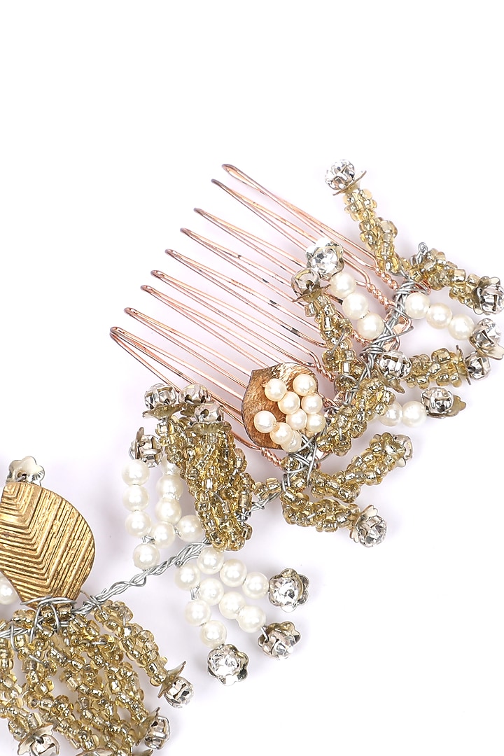 Gold Embellished Wreath Hair Comb by Studio Accessories at Pernia's Pop Up Shop