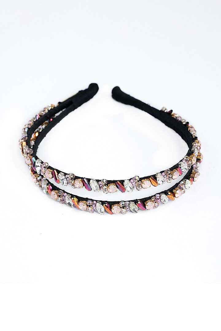 Silver & Pink Stainless Steel Crystal Embellished Layered Handcrafted Hairband by Studio Accessories at Pernia's Pop Up Shop