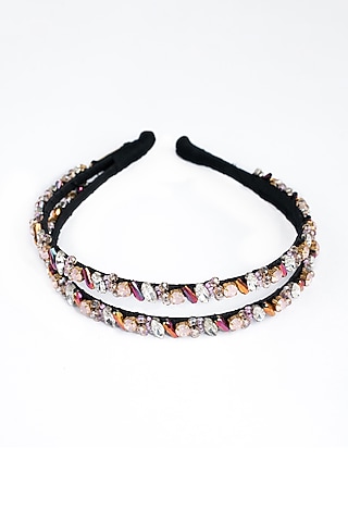 Silver & Pink Stainless Steel Crystal Embellished Layered Handcrafted Hairband by Studio Accessories