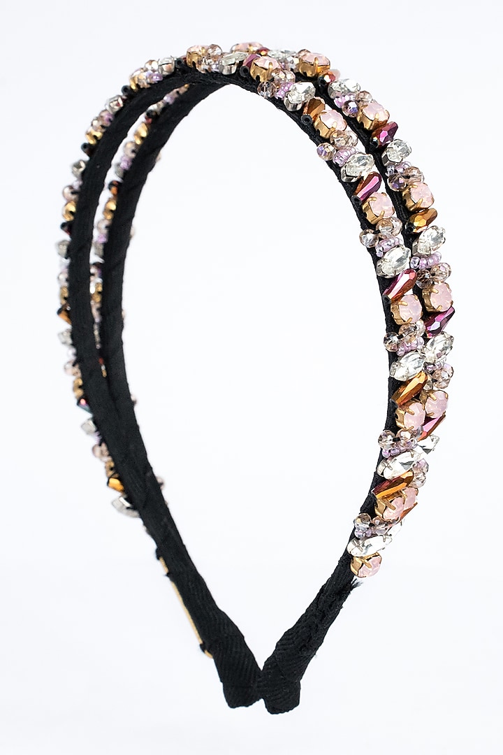 Silver & Pink Stainless Steel Crystal Embellished Layered Handcrafted Hairband by Studio Accessories at Pernia's Pop Up Shop