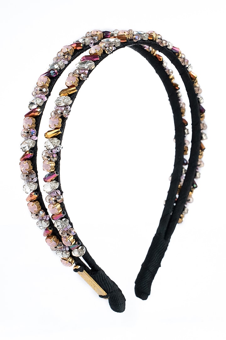 Silver & Pink Stainless Steel Crystal Embellished Layered Handcrafted Hairband by Studio Accessories at Pernia's Pop Up Shop