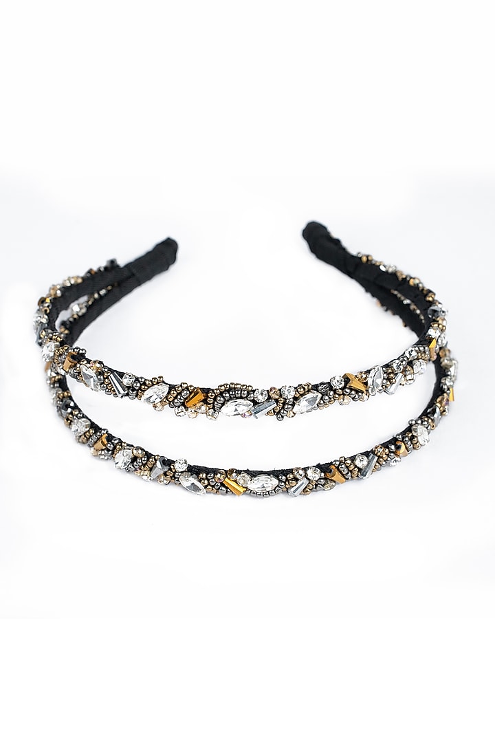 Gold & Silver Stainless Steel Crystal Hand Embellished Layered Hairband by Studio Accessories at Pernia's Pop Up Shop