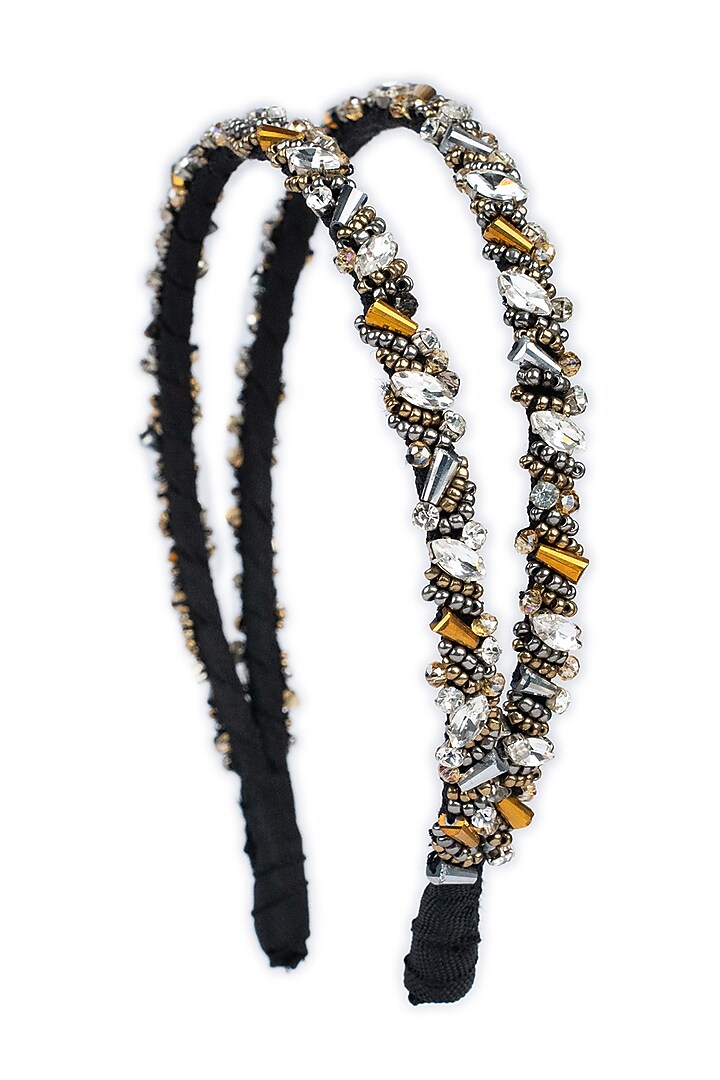 Gold & Silver Stainless Steel Crystal Hand Embellished Layered Hairband by Studio Accessories at Pernia's Pop Up Shop