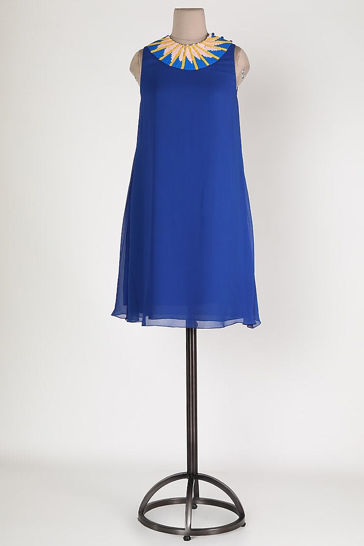 Cobalt Blue Embroidered Tunic by Sadan Pande at Pernia's Pop Up Shop