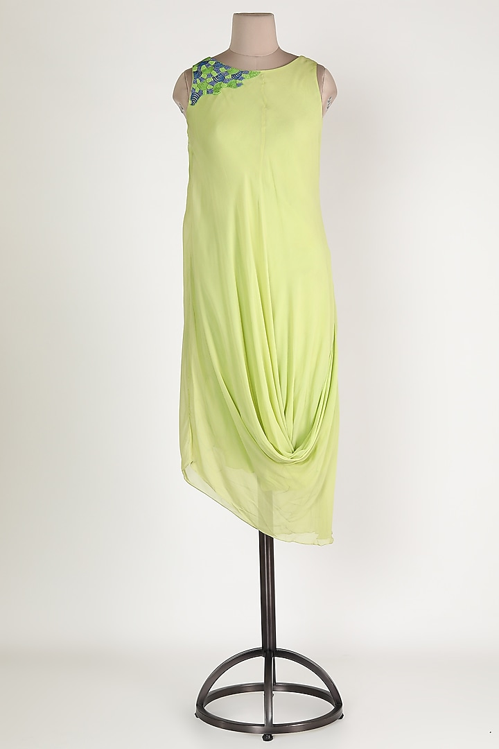 Lime Green Embroidered Cowl Tunic by Sadan Pande