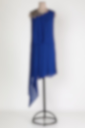 Cobalt Blue Embellished Asymmetric Tunic by Sadan Pande