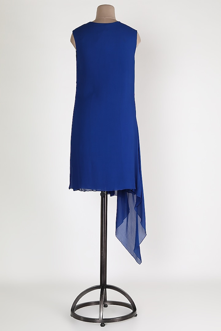 Cobalt Blue Embellished Asymmetric Tunic by Sadan Pande at Pernia's Pop Up Shop