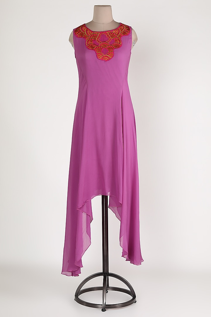 Pink Embellished Asymmetric Tunic by Sadan Pande