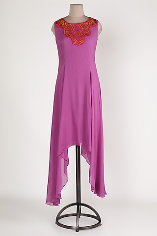 Pink Embellished Asymmetric Tunic by Sadan Pande