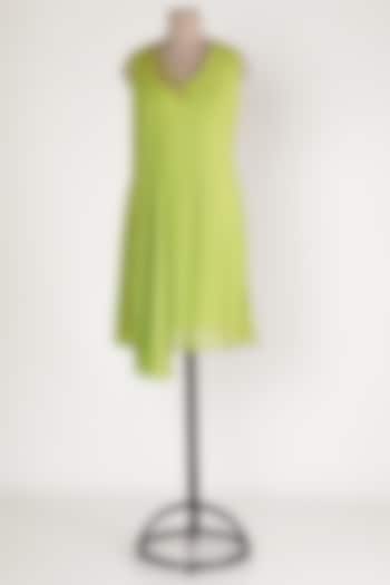Lime Green Embellished Asymmetric Tunic by Sadan Pande