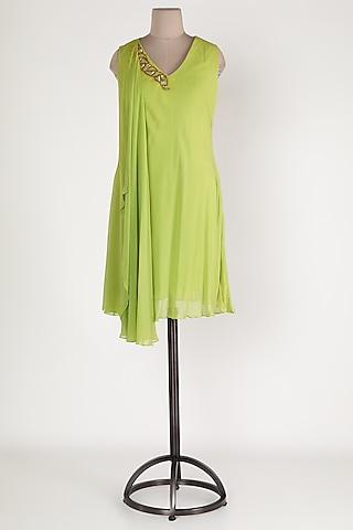 Lime Green Embellished Asymmetric Tunic by Sadan Pande