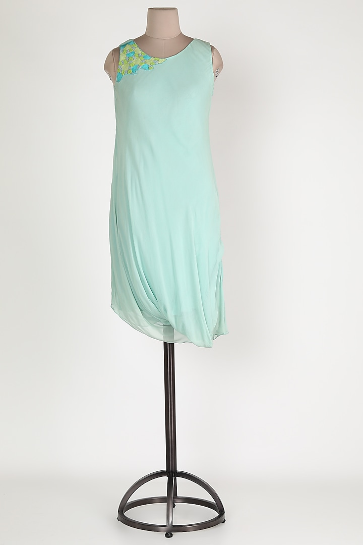 Aqua Blue Embellished Cowl Tunic by Sadan Pande