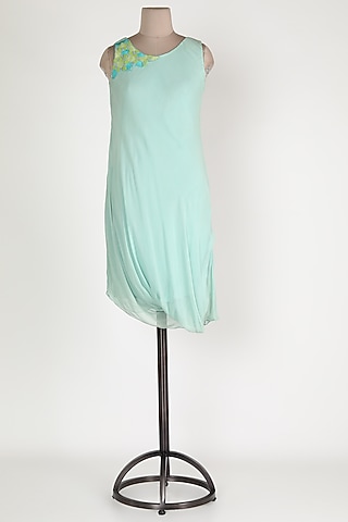 Aqua Blue Embellished Cowl Tunic by Sadan Pande