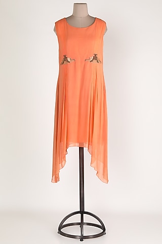 Peach Embellished Asymmetric Tunic by Sadan Pande