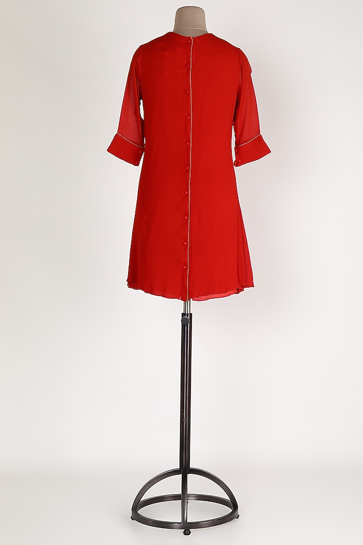 Red Patchwork Embellished Tunic by Sadan Pande at Pernia's Pop Up Shop